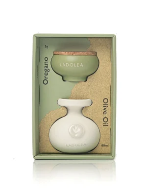 Oregano (5g) și ulei de măsline extravirgin organic LADOLEA (80ml) - Edție de Lux în Olivieră din Ceramică Lucrată Manual