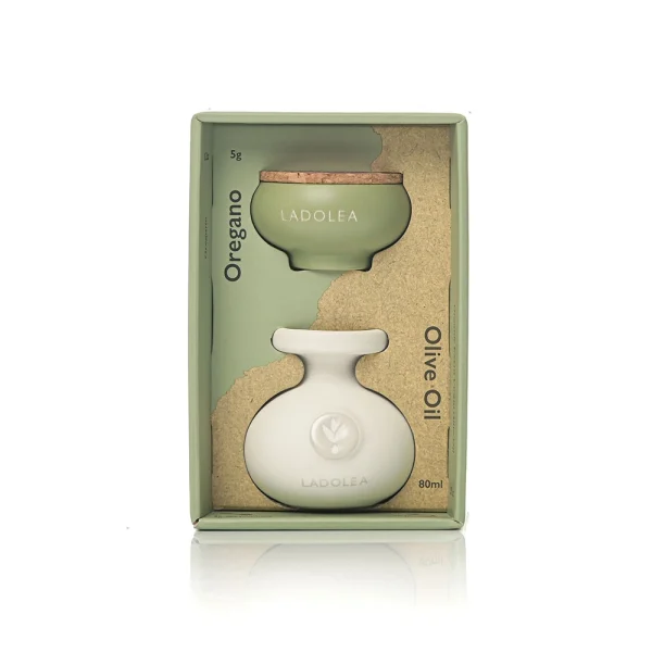 Oregano (5g) și ulei de măsline extravirgin organic LADOLEA (80ml) - Edție de Lux în Olivieră din Ceramică Lucrată Manual