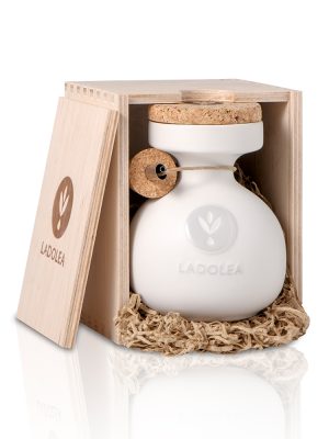 Olivieră din Ceramică 200 ml (cutie lemn) – Ulei de măsline extravirgin <em>Patrinia</em>