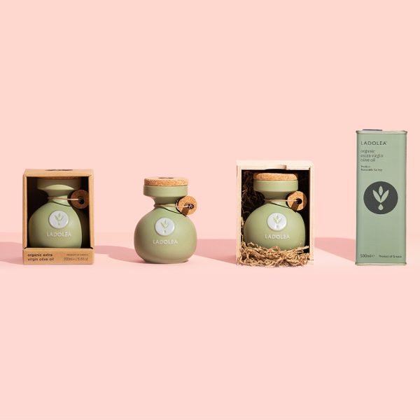 Ulei de măsline LADOLEA extravirgin organic Koroneiki 200ml - Edție de Lux în Olivieră din Ceramică Lucrată Manual cutie lemn