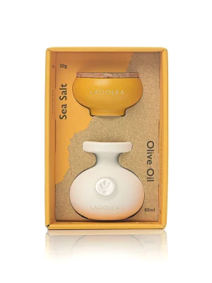 Sare de masa neprocesata (30g) și ulei de măsline extravirgin organic (80ml) - Edție de Lux în Olivieră din Ceramică Lucrată Manual