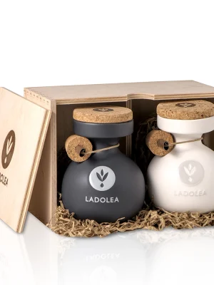Ulei de măsline extravirgin LADOLEA + ulei de măsline Organic extravirgin 200ml, Edție de Lux în Oliviere din Ceramică Lucrate Manual