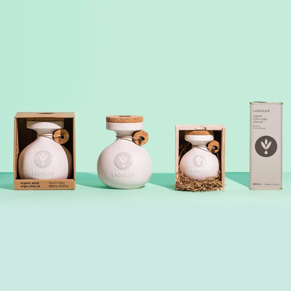 Ulei de măsline extravirgin LADOLEA <em>Patrinia</em> 200/600 ml - Edție de Lux în Olivieră din Ceramică Lucrată Manual
